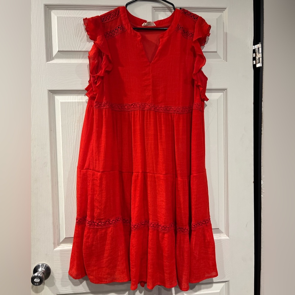 Red Ruffle Sleeve Dress